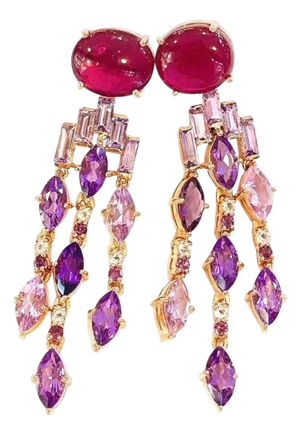 Bochic "Capri" Red Ruby & Purple Amethyst Earrings Set in 18k Gold & Silver
