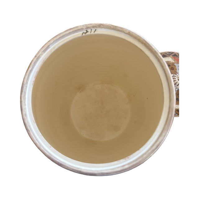 Mid 20th Century Japanese Satsuma Style Lidded Jar Hand Painted Moriage Figural Decor For Sale - Image 11 of 11