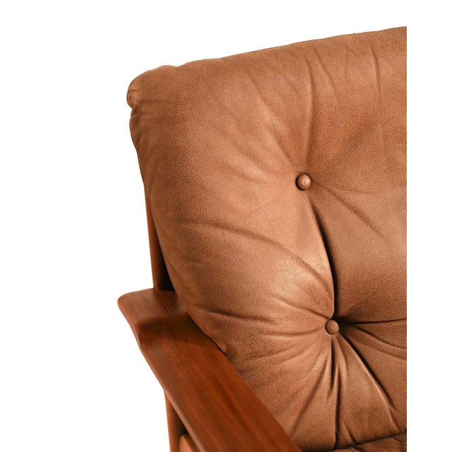 Scandinavian Leather Armchairs with Ottoman, 1960s, Set of 3 For Sale - Image 12 of 15
