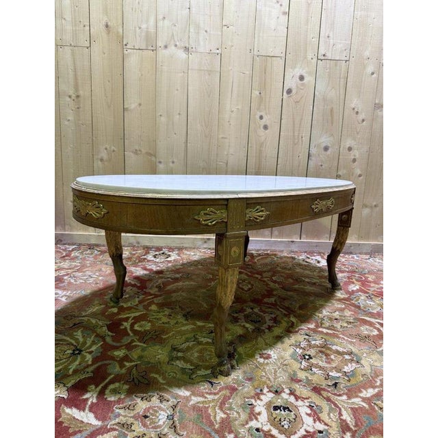 Oval Coffee Table with Deer Legs and Empire Style Marble Top For Sale - Image 6 of 9