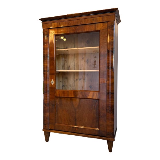 Antique Walnut Biedermeier Display Cabinet For Sale