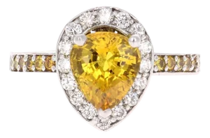 3.29 Carat Yellow Sapphire Diamond White Gold Engagement Ring, Size 7