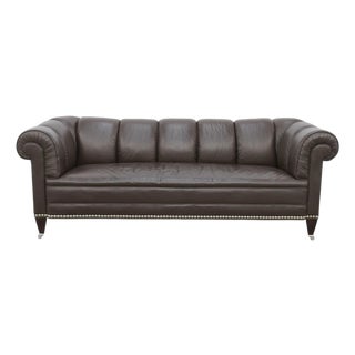 Baker Furniture Leather Chesterfield Sofa For Sale