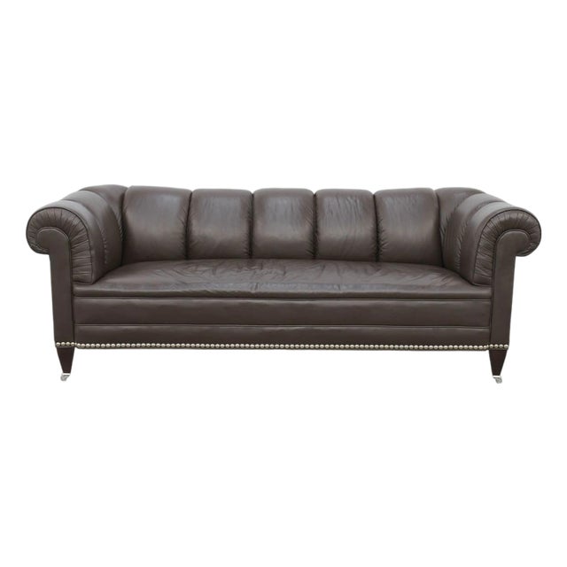 Baker Furniture Leather Chesterfield Sofa For Sale