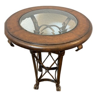 Vintage Leather & Antiqued Metal Side Table in the Style of Maitland-Smith For Sale