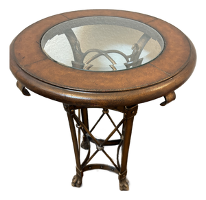 Vintage Leather & Antiqued Metal Side Table in the Style of Maitland-Smith