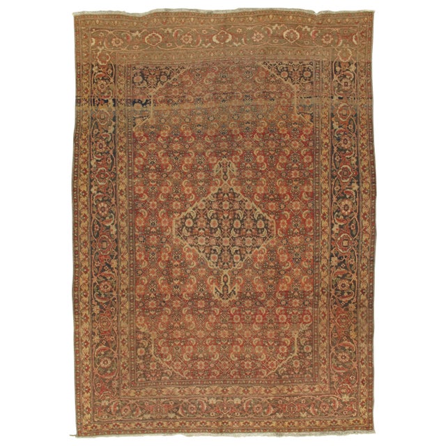 Antique Tabriz Carpet, Persian Rug, Handmade Oriental, Terracotta, Brown, Beige For Sale - Image 12 of 12