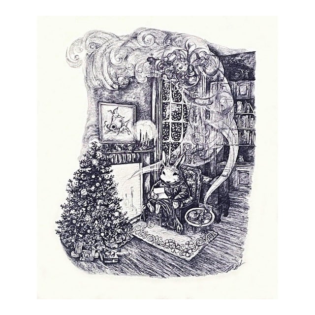 Mayling Mack Holm Christmas Rabbit Lullaby Fantasy Print 1975' For Sale