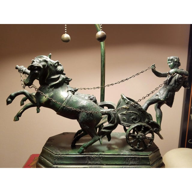 French Empire Style Neoclassical Roman Gladiator in Chariot Tole Lamp For Sale - Image 4 of 13