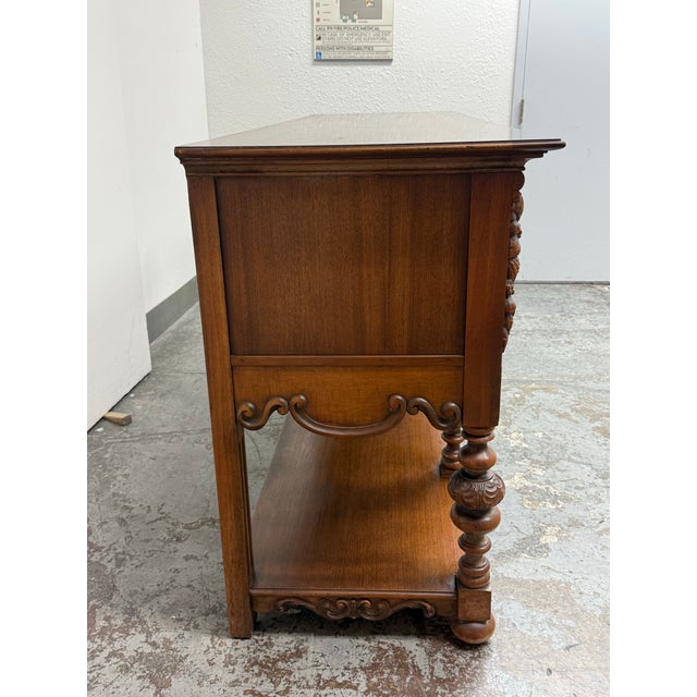 Empire Manufacturing Company Tudor Revival Carved Walnut Console Server, Circa 1920's For Sale In San Francisco - Image 6 of 12