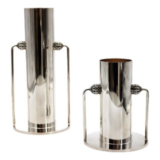Small or Tall Silver Bronze Vase by Richard Lauret, Set of 2 For Sale