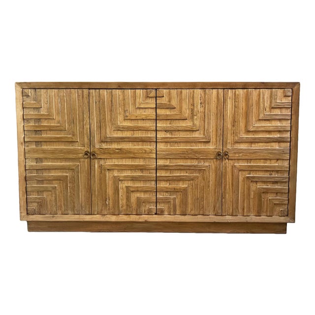 Vintage Natural Geometric Wash Pine Sideboard For Sale
