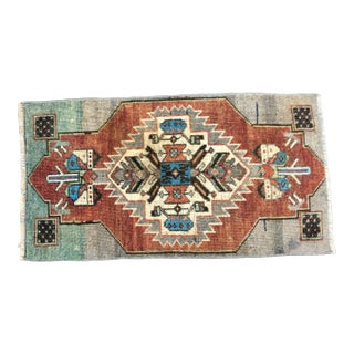 Vintage Boho Turkish Brown Gray and Turquoise Small Rug For Sale