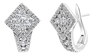 18K White Gold 1 1/10 Cttw Round Diamond Cluster with Halo Hoop Huggie Earring (F-G Color, VS1-VS2 C