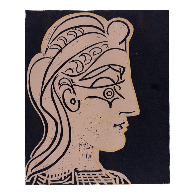 1962 Pablo Picasso Linocut Engraving "Female Head in Profile" For Sale