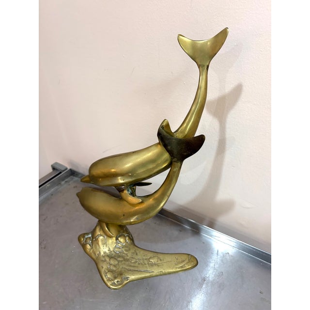 Hollywood Regency Large Brass Dolphin Statue For Sale - Image 3 of 3