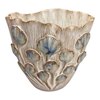 Italian Hand-Crafted Ceramic Floral Relief Planter For Sale