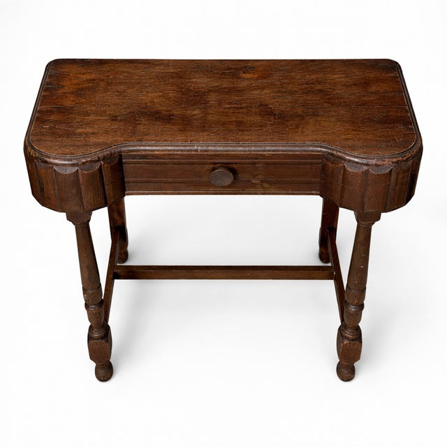 Brown Art Deco Oak Console or Side Table with Drawer, 1930s For Sale - Image 8 of 9