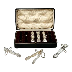 Vintage 1920s Art Deco Silverplate Asparagus Tongs by Mappin & Webb London - Cased Set of 6