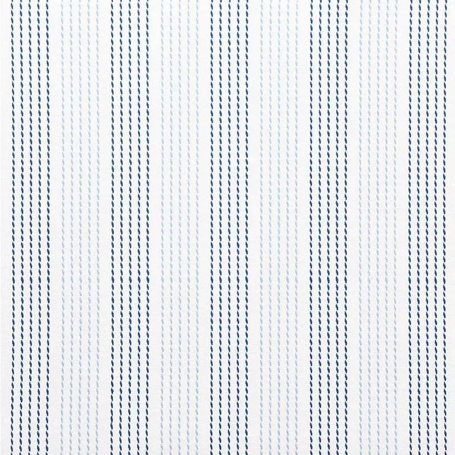 Schumacher Running Stitch Fabric in Blues For Sale
