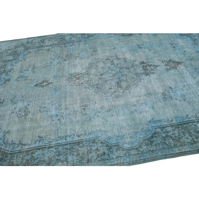 Vintage Persian Overdyed Handmade Medallion Blue Wool Rug For Sale In New York - Image 6 of 11