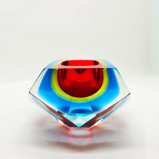 Stunning Ashtray or Catch-all in Murano Glass by Flavio Poli for Seguso. Rare item in these Three Fantastic submerged...