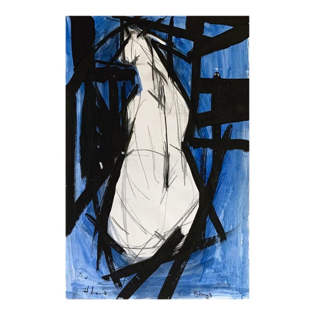 Riding 3, Horse Drawing Painting Abstract on Paper 12 X 18 Inches For Sale
