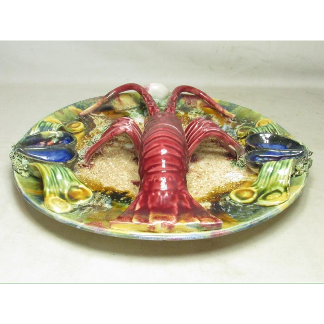 Figurative Vintage Portuguese Majolica Lobster Wall Plate For Sale - Image 3 of 18