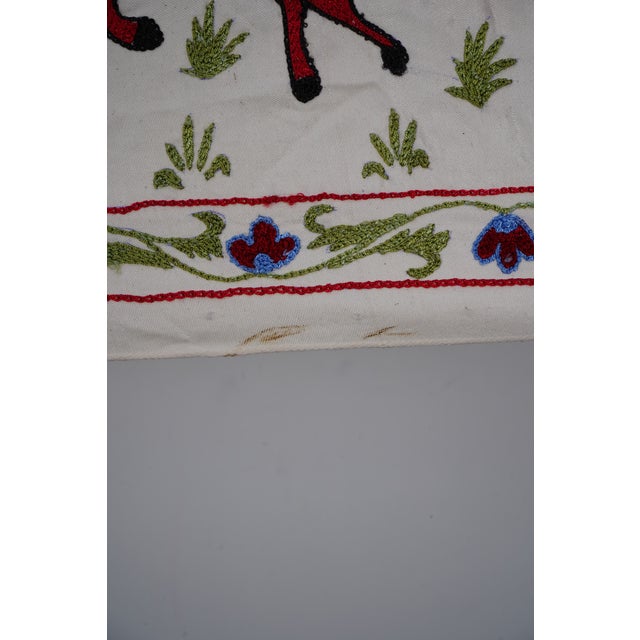 Textile Uzbek Suzani Animal Tablecloth - Silk Cotton Blend Horse Runner 1'6'' X 6'1'' For Sale - Image 7 of 12