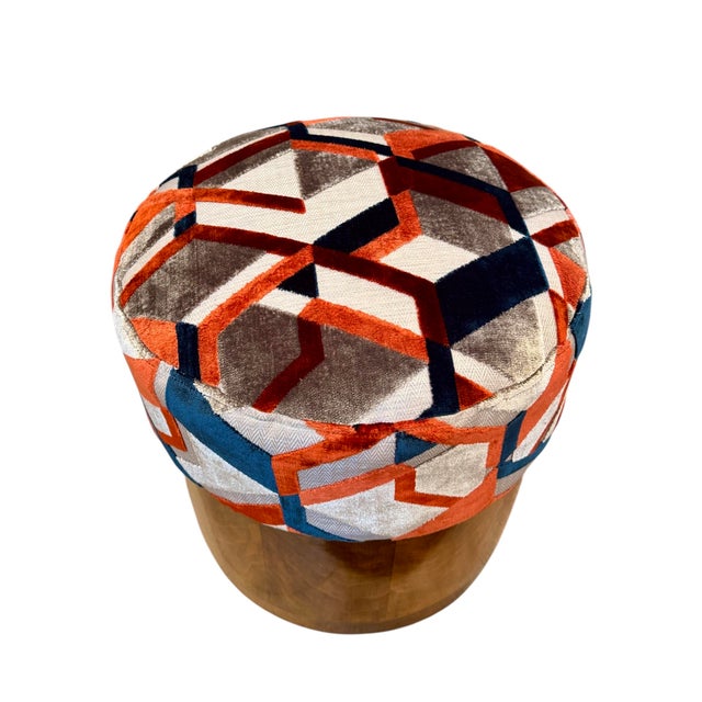 Art Deco Ottoman in Geometric Plush by Jindrich Halabala, 1930s For Sale - Image 6 of 9