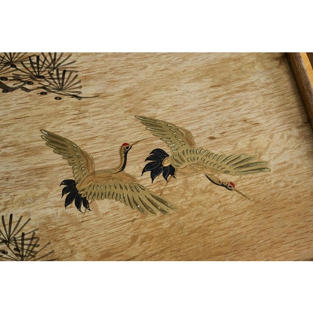 Art Deco Tray with Birds and Foliage Theme in Wood and Brass, 1940s For Sale - Image 3 of 10