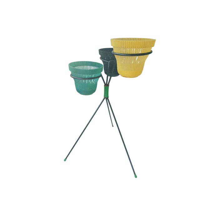 Mid-Century Modern Vintage Tripod Plant Stand in Lacquered Metal, 1950s For Sale - Image 3 of 18