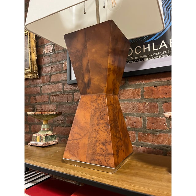 Mid-Century Modern Mid-Century Modern Danish Burlwood Polished Pyramidal Lamp With Two Fixtures For Sale - Image 3 of 12