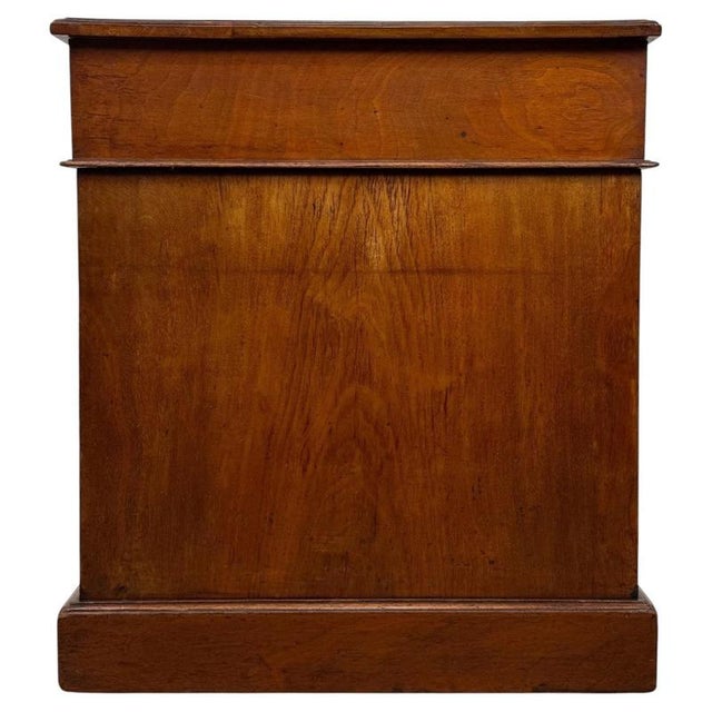 Antique English Walnut Pedestal Desk with Blue Leather Top For Sale - Image 11 of 12