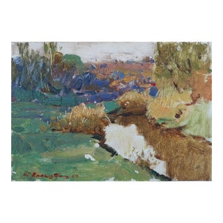 Original Spring Landscape Oil Painting, Ukrainian Impressionism, 1969 11-17 For Sale