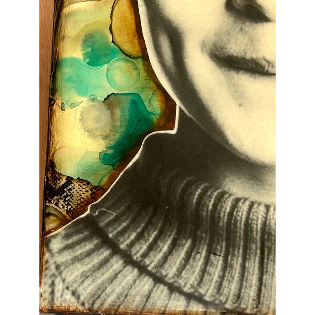 Turquoise “Twiggy” Mixed Media Pop Art Portrait on Panel, by Laura Van Horne For Sale - Image 8 of 11