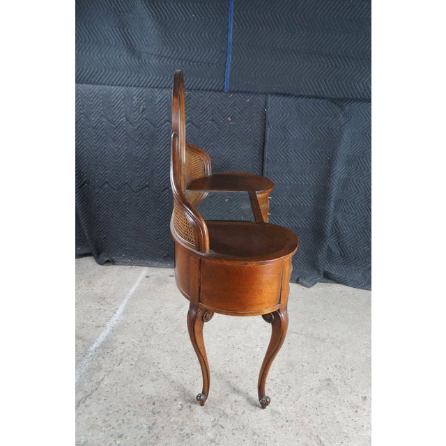 Mid 20th Century French Louis XVI Caned Cherry Mirrored Kidney Dressing Vanity Desk For Sale - Image 12 of 12