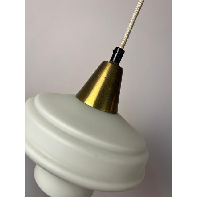 Gold Pendant Lamp in Opal Glass & Brass, Denmark, 1960s, Brass & Glass For Sale - Image 8 of 11