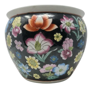 Vintage Petit Hand Painted Fish Bowl W Fish Inside