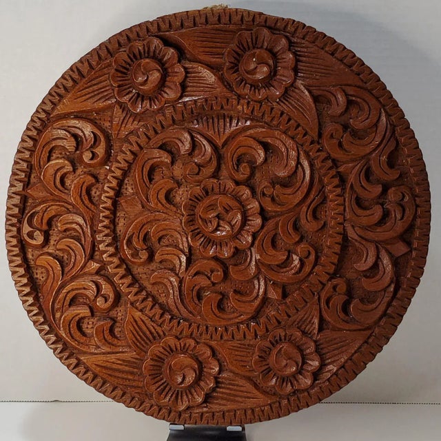 Mid 20th Century Mid Century Bohemian Carved Teak Mandala Wall Hanging For Sale - Image 5 of 5