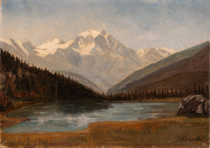 Louis Gianoli, Mountain Lake with Snow-Capped Peak, 1890s-1910s, Oil on Board