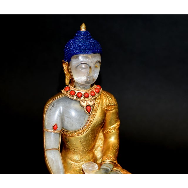 Late 20th Century Natural Rock Crystal Gilt Bronze Buddha Nepal Authenticity Seal For Sale - Image 12 of 18