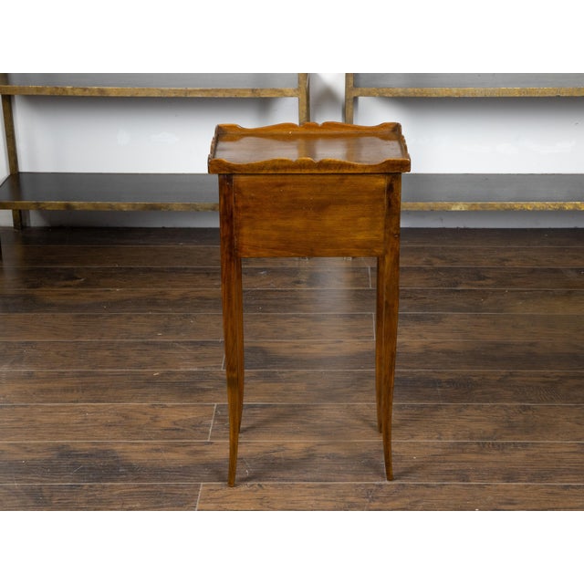 French Turn of the Century Walnut Side Table with Carved Tray Top and Drawers For Sale - Image 10 of 12