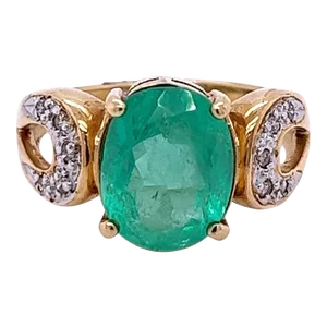 3 carat Oval Cut Colombian Emerald and Diamond Vintage Ring in 14k Gold, Size 7