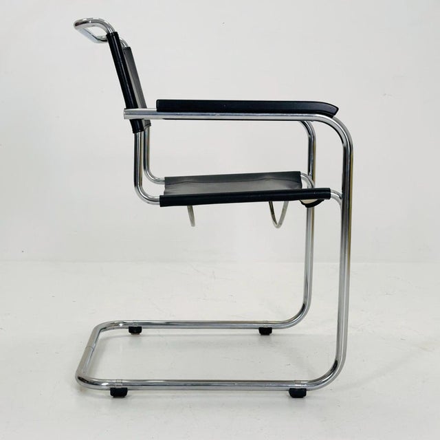 Bauhaus Black Leather Iconic Armchair by Mart Stam for Thonet, 1980s For Sale - Image 5 of 11