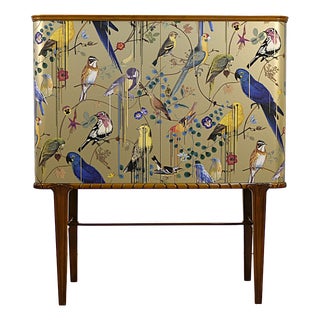 Swedish Gold Cabinet with Christian Lacroix Wallpaper, 1950s For Sale