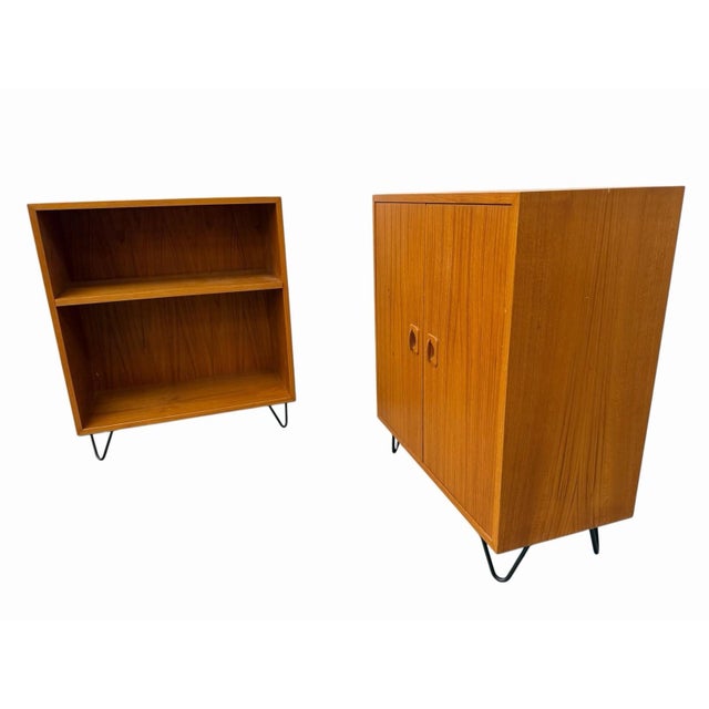 Mid-Century Modern Vintage Danish Modern Teak Hairpin Storage Cabinets - Set of 2 For Sale - Image 3 of 6