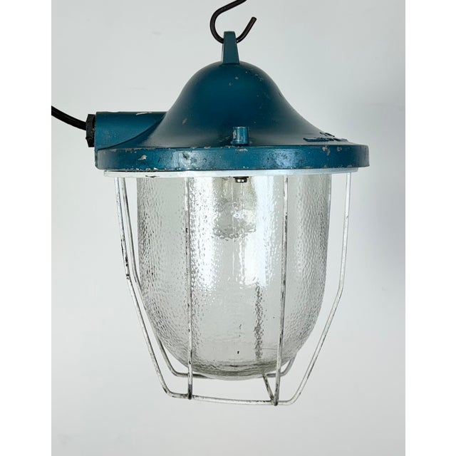 1970s Industrial Blue Bunker Cage Light from Polam Gdansk, 1970s For Sale - Image 5 of 16