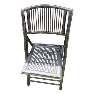 Mid Century Vintage Chinoiserie Black Painted Bamboo Folding Chair For Sale