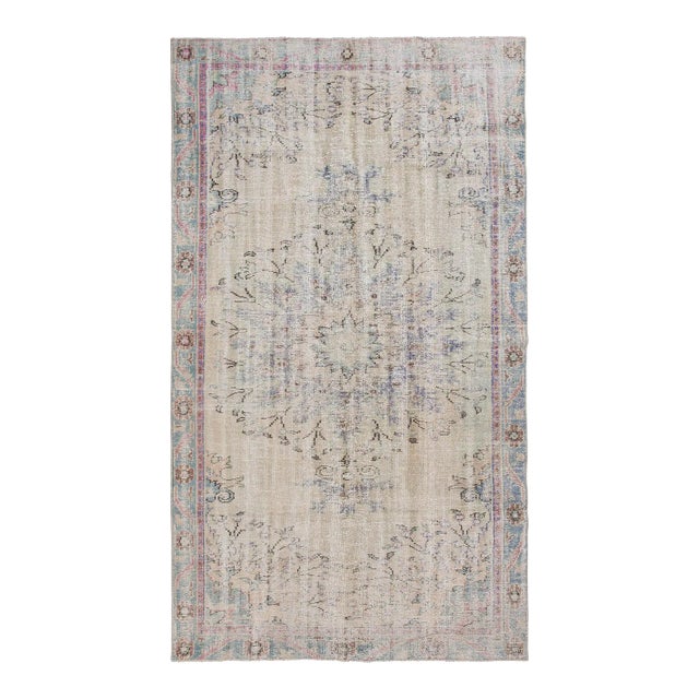 Distressed Vintage Turkish Oushak Rug For Sale
